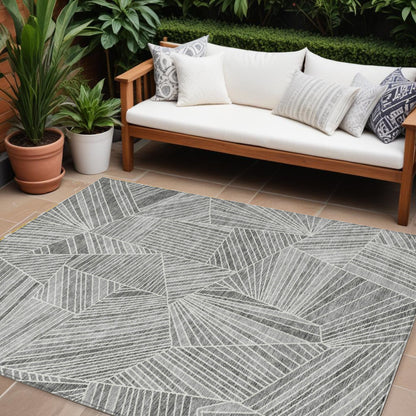 Tabselect Home Line 8' X 10' Gray And Ivory Geometric Washable Indoor Outdoor Area Rug