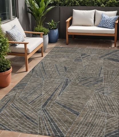 Tabselect Home Line 5' X 8' Brown Black And Gray Geometric Washable Indoor Outdoor Area Rug