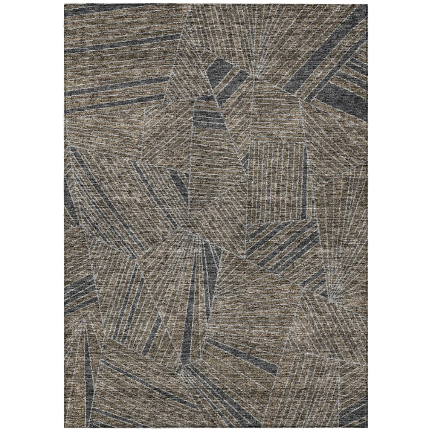 Tabselect Home Line 5' X 8' Brown Black And Gray Geometric Washable Indoor Outdoor Area Rug