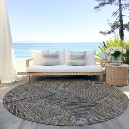 Tabselect Home Line 8' Brown Black And Gray Round Geometric Washable Indoor Outdoor Area Rug