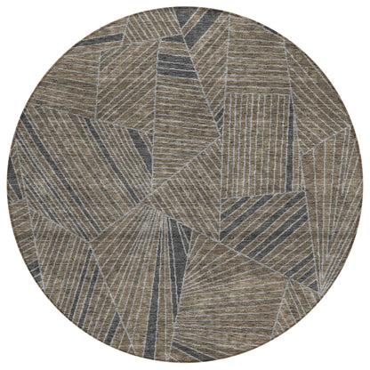 Tabselect Home Line 8' Brown Black And Gray Round Geometric Washable Indoor Outdoor Area Rug