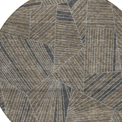 Tabselect Home Line 8' Brown Black And Gray Round Geometric Washable Indoor Outdoor Area Rug