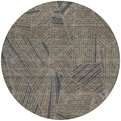 Tabselect Home Line 8' Brown Black And Gray Round Geometric Washable Indoor Outdoor Area Rug