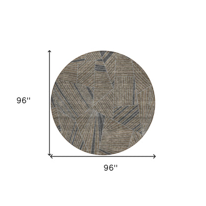 Tabselect Home Line 8' Brown Black And Gray Round Geometric Washable Indoor Outdoor Area Rug