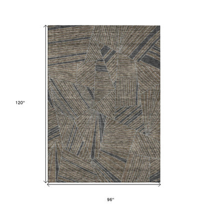 Tabselect Home Line 8' X 10' Brown Black And Gray Geometric Washable Indoor Outdoor Area Rug