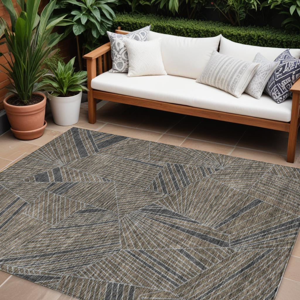 Tabselect Home Line 8' X 10' Brown Black And Gray Geometric Washable Indoor Outdoor Area Rug