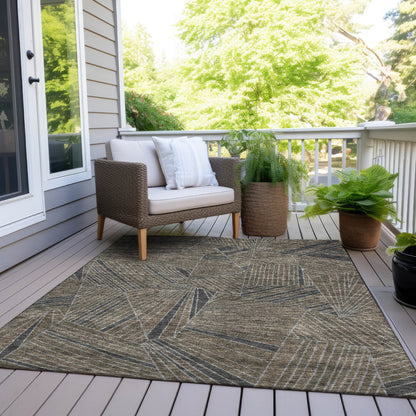 Tabselect Home Line 8' X 10' Brown Black And Gray Geometric Washable Indoor Outdoor Area Rug