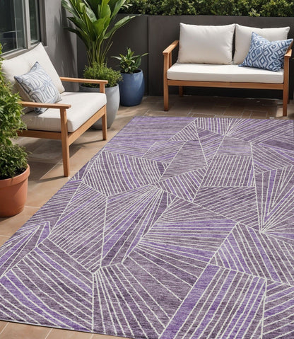 Tabselect Home Line 5' X 8' Purple And Ivory Geometric Washable Indoor Outdoor Area Rug