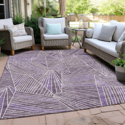 Tabselect Home Line 5' X 8' Purple And Ivory Geometric Washable Indoor Outdoor Area Rug