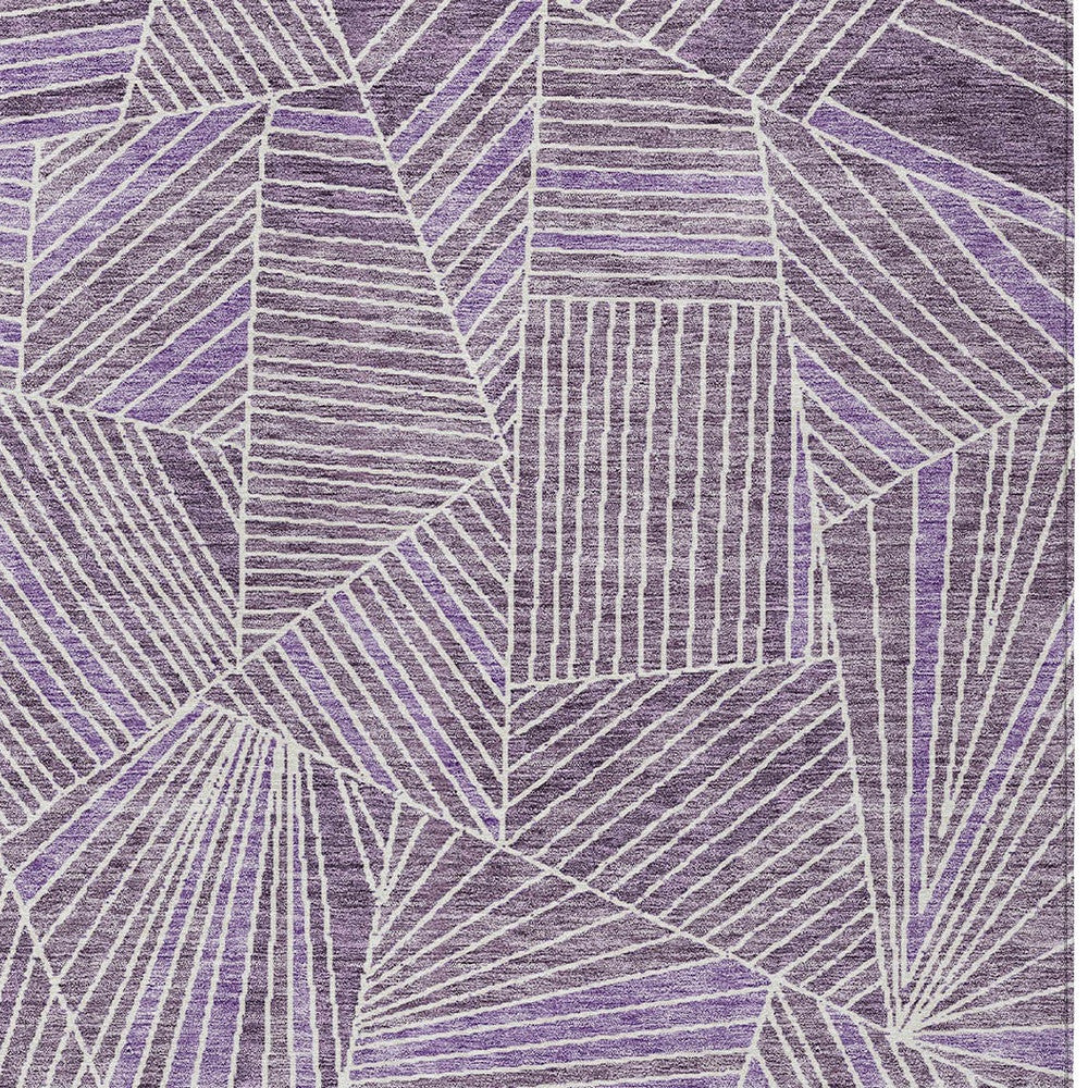 Tabselect Home Line 5' X 8' Purple And Ivory Geometric Washable Indoor Outdoor Area Rug