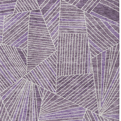 Tabselect Home Line 5' X 8' Purple And Ivory Geometric Washable Indoor Outdoor Area Rug