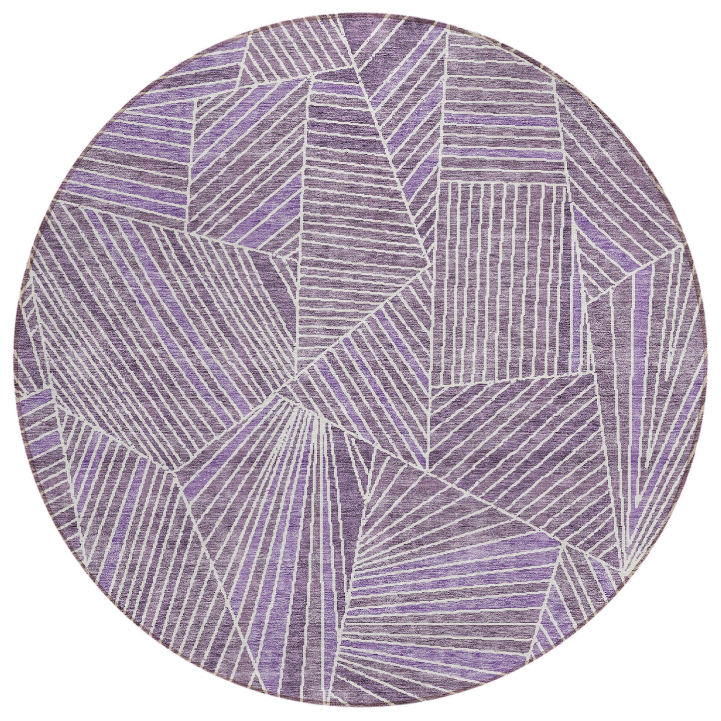 Tabselect Home Line 8' Purple And Ivory Round Geometric Washable Indoor Outdoor Area Rug