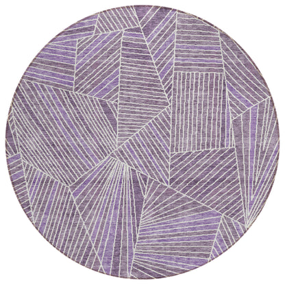 Tabselect Home Line 8' Purple And Ivory Round Geometric Washable Indoor Outdoor Area Rug