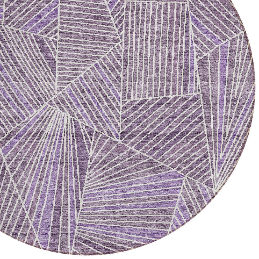 Tabselect Home Line 8' Purple And Ivory Round Geometric Washable Indoor Outdoor Area Rug
