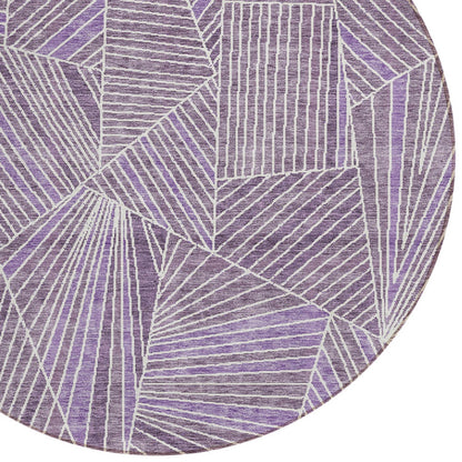 Tabselect Home Line 8' Purple And Ivory Round Geometric Washable Indoor Outdoor Area Rug