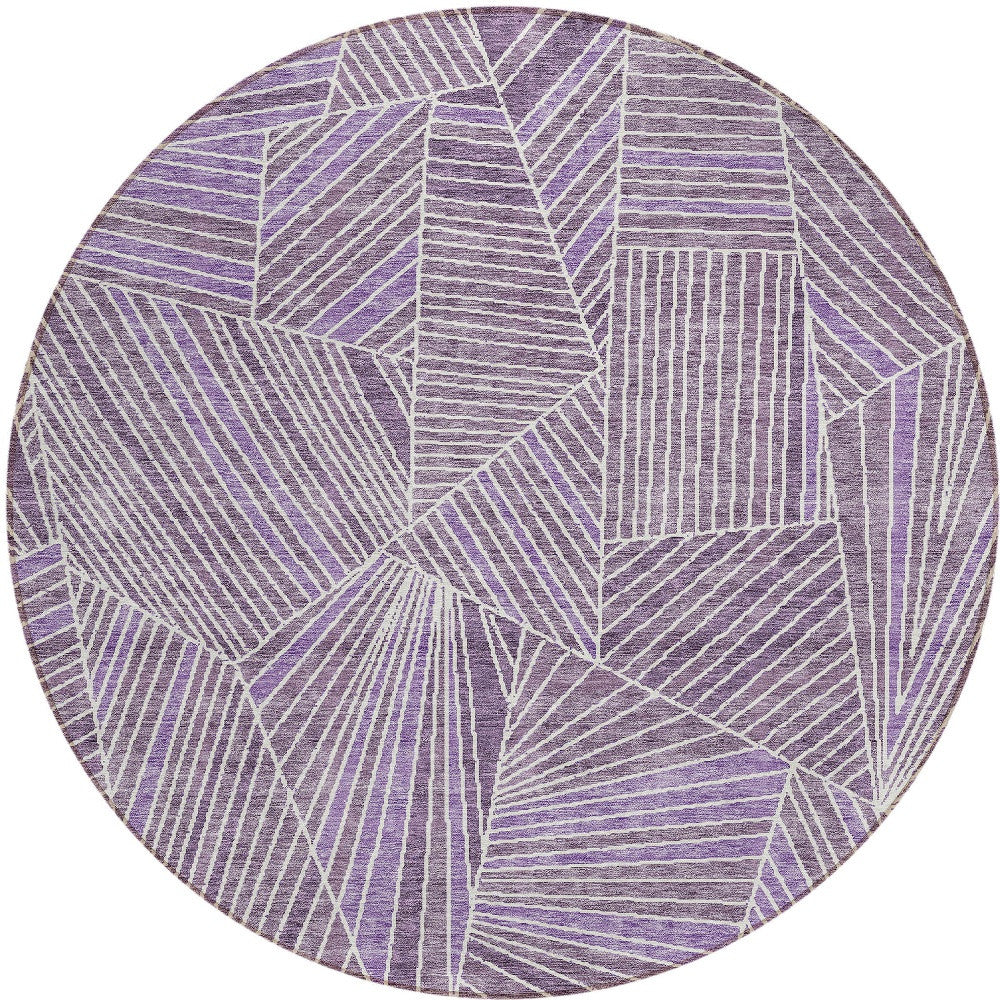 Tabselect Home Line 8' Purple And Ivory Round Geometric Washable Indoor Outdoor Area Rug