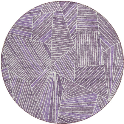 Tabselect Home Line 8' Purple And Ivory Round Geometric Washable Indoor Outdoor Area Rug