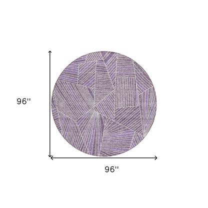 Tabselect Home Line 8' Purple And Ivory Round Geometric Washable Indoor Outdoor Area Rug