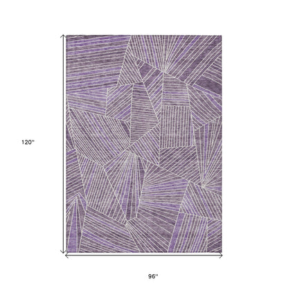 Tabselect Home Line 8' X 10' Purple And Ivory Geometric Washable Indoor Outdoor Area Rug