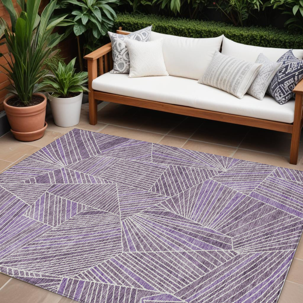 Tabselect Home Line 8' X 10' Purple And Ivory Geometric Washable Indoor Outdoor Area Rug