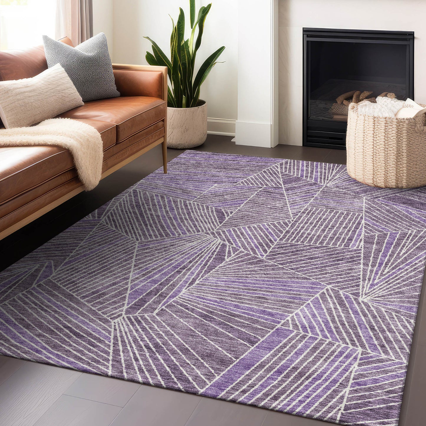 Tabselect Home Line 8' X 10' Purple And Ivory Geometric Washable Indoor Outdoor Area Rug