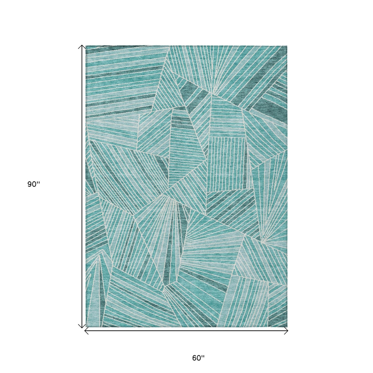 Tabselect Home Line 5' X 8' Teal Blue And Ivory Geometric Washable Indoor Outdoor Area Rug