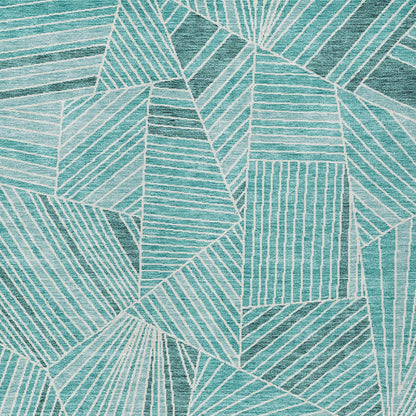 Tabselect Home Line 5' X 8' Teal Blue And Ivory Geometric Washable Indoor Outdoor Area Rug