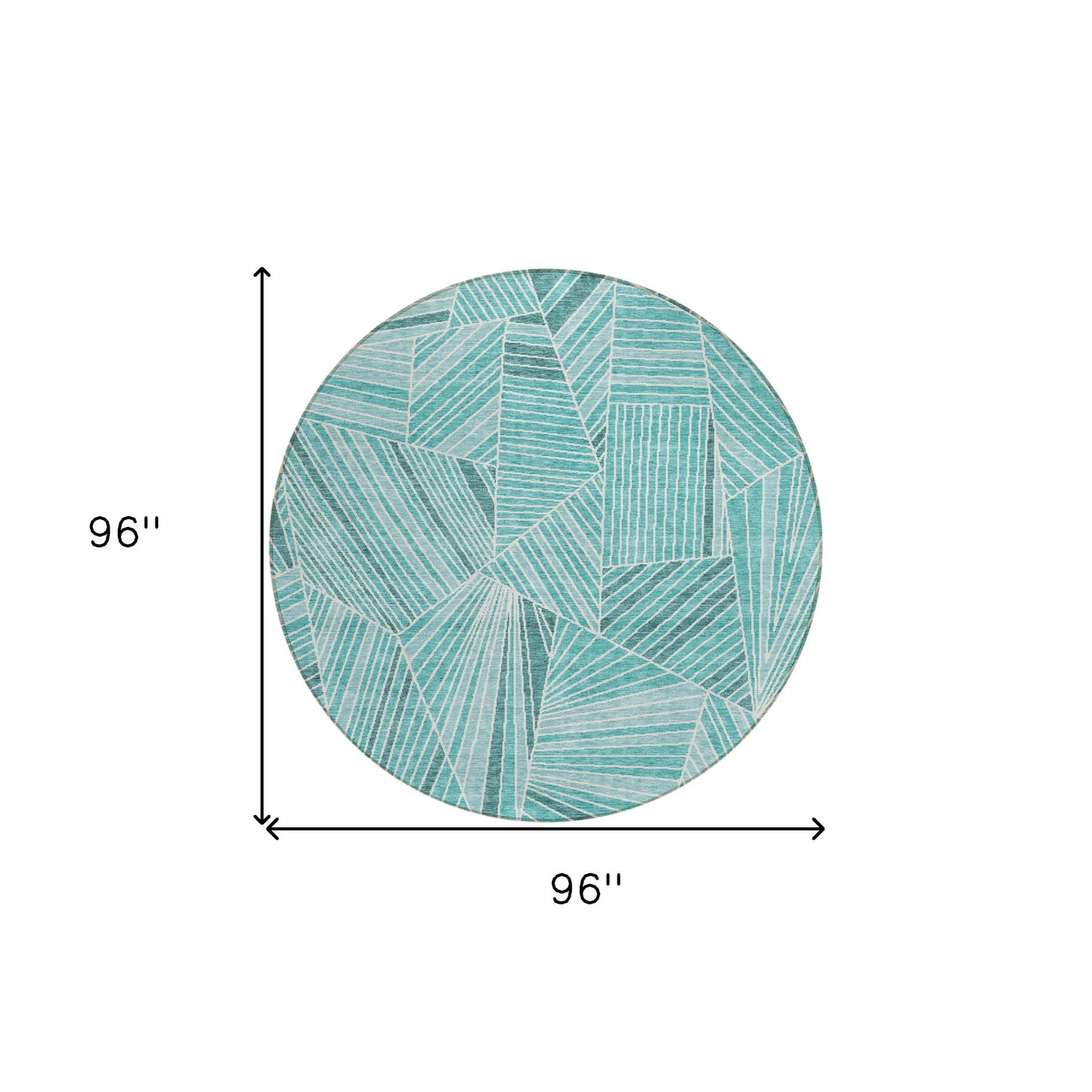 Tabselect Home Line 8' Teal Blue And Ivory Round Geometric Washable Indoor Outdoor Area Rug