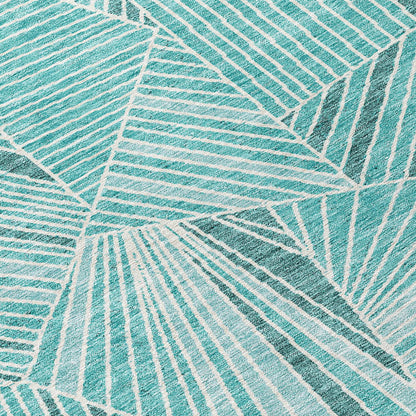 Tabselect Home Line 8' Teal Blue And Ivory Round Geometric Washable Indoor Outdoor Area Rug