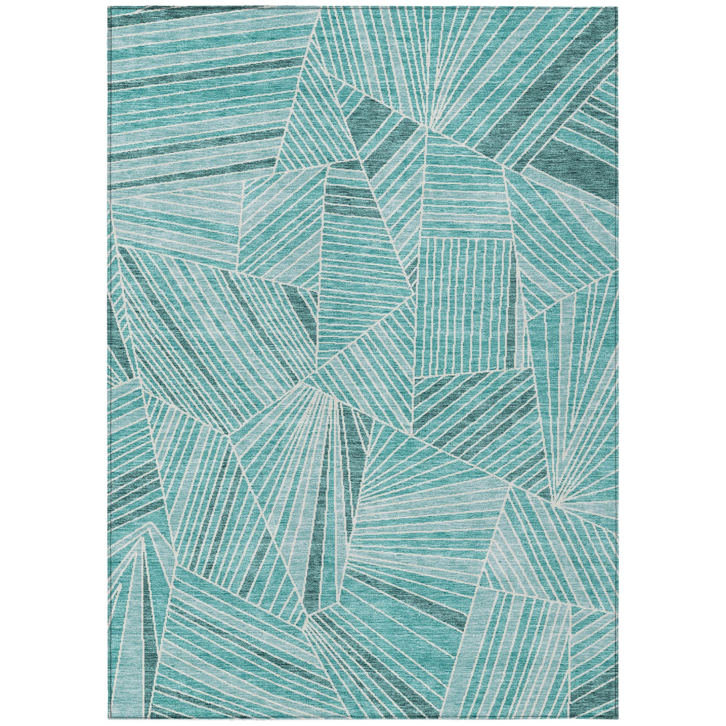 Tabselect Home Line 8' X 10' Teal Blue And Ivory Geometric Washable Indoor Outdoor Area Rug