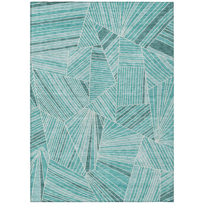 Tabselect Home Line 8' X 10' Teal Blue And Ivory Geometric Washable Indoor Outdoor Area Rug