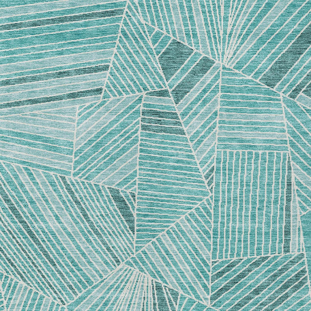 Tabselect Home Line 8' X 10' Teal Blue And Ivory Geometric Washable Indoor Outdoor Area Rug