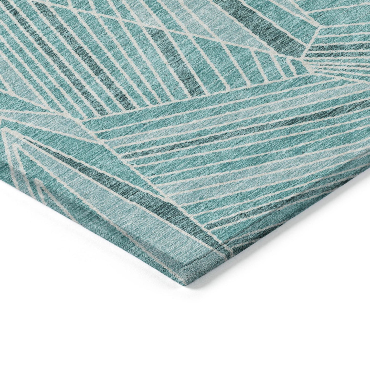 Tabselect Home Line 8' X 10' Teal Blue And Ivory Geometric Washable Indoor Outdoor Area Rug
