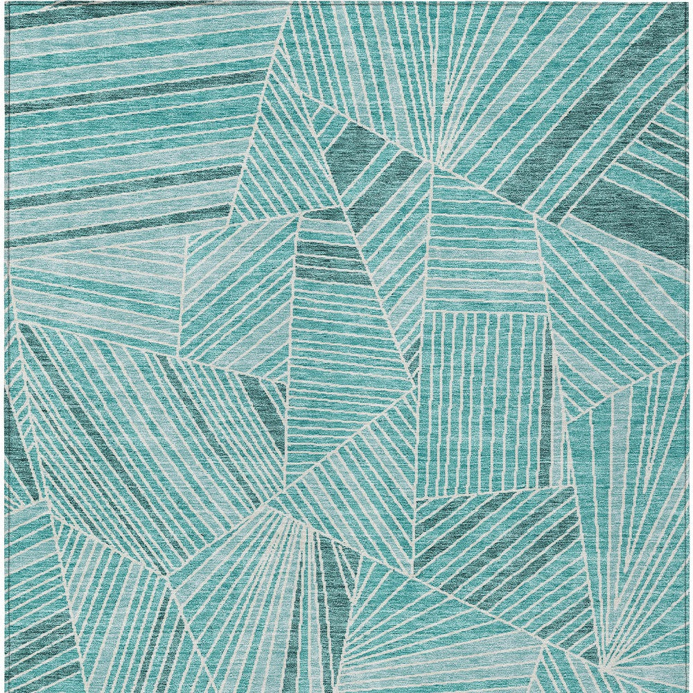 Tabselect Home Line 8' X 10' Teal Blue And Ivory Geometric Washable Indoor Outdoor Area Rug