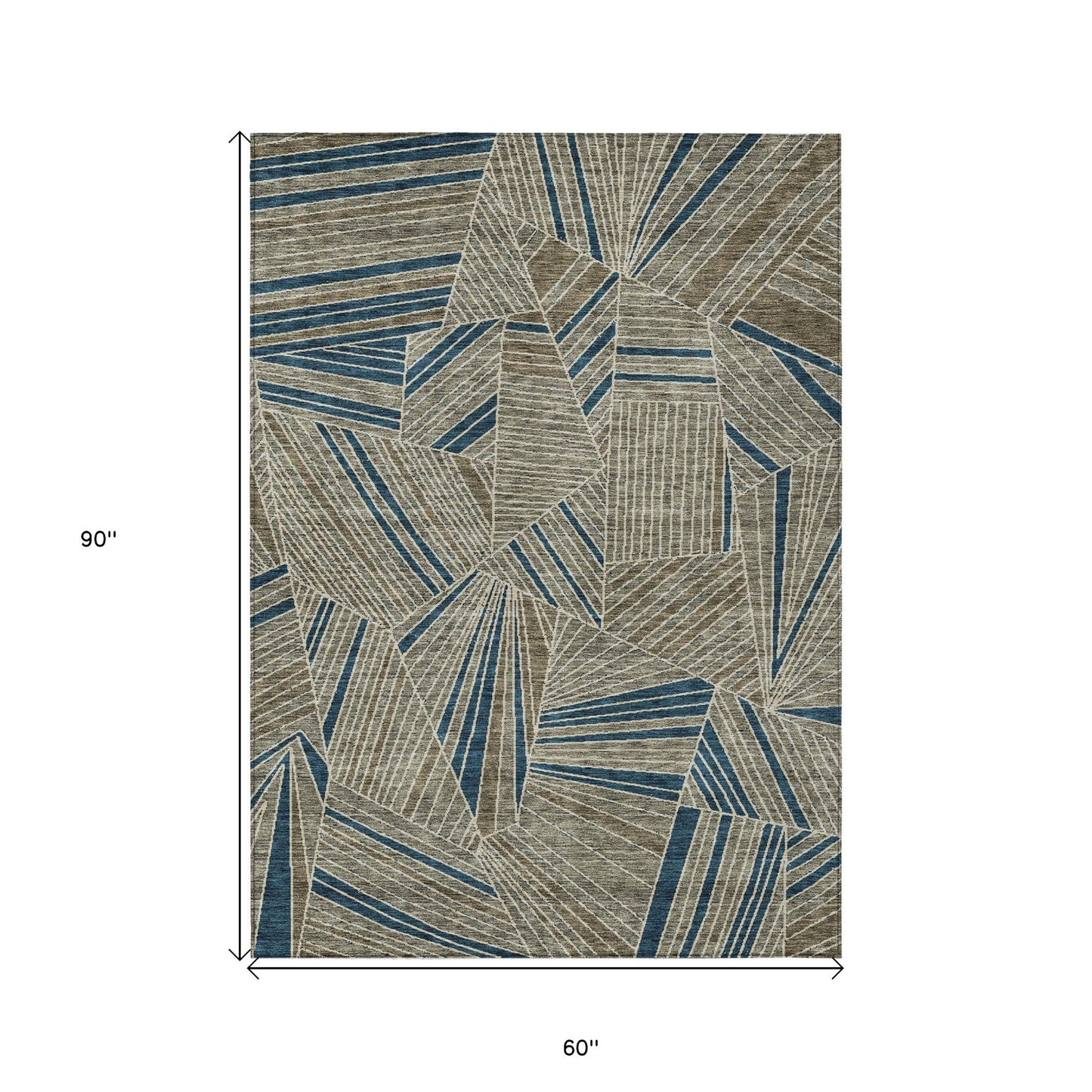 Tabselect Home Line 5' X 8' Taupe Blue And Beige Geometric Washable Indoor Outdoor Area Rug