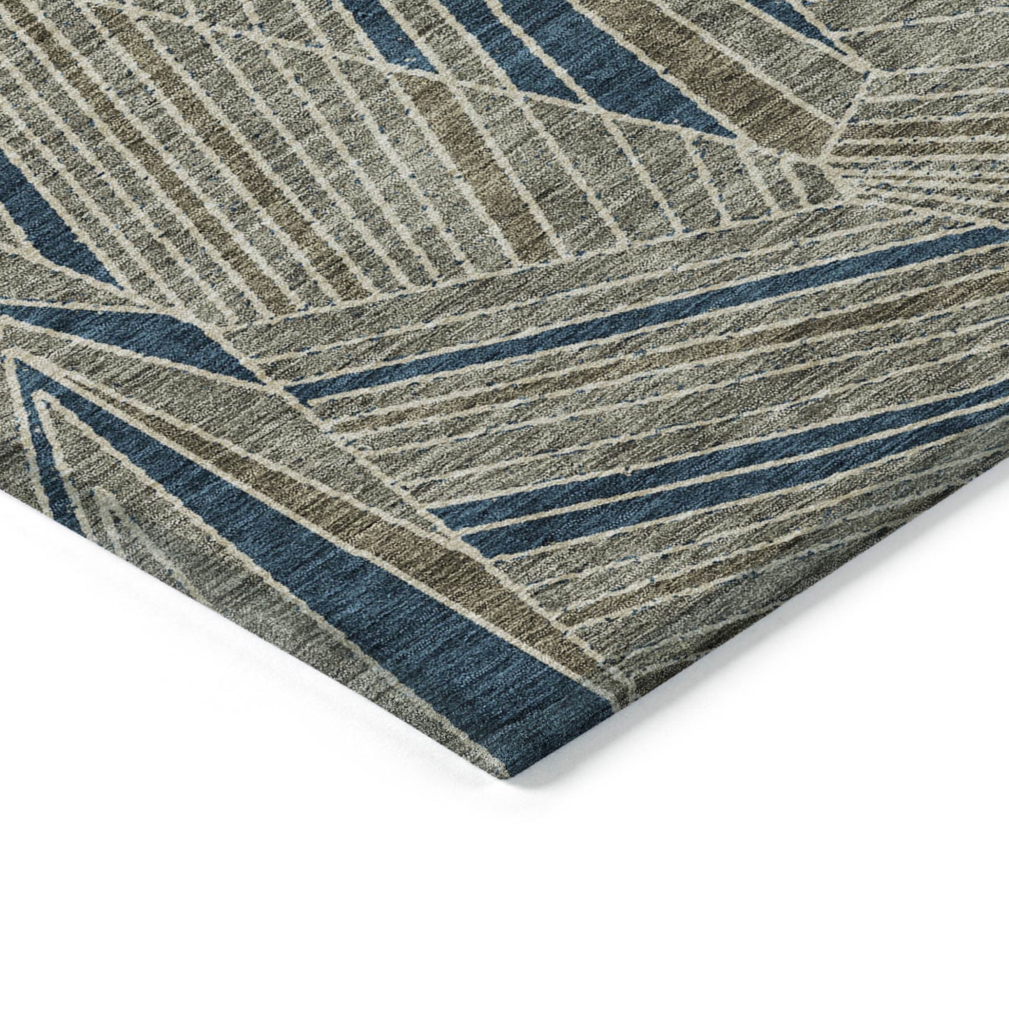 Tabselect Home Line 5' X 8' Taupe Blue And Beige Geometric Washable Indoor Outdoor Area Rug