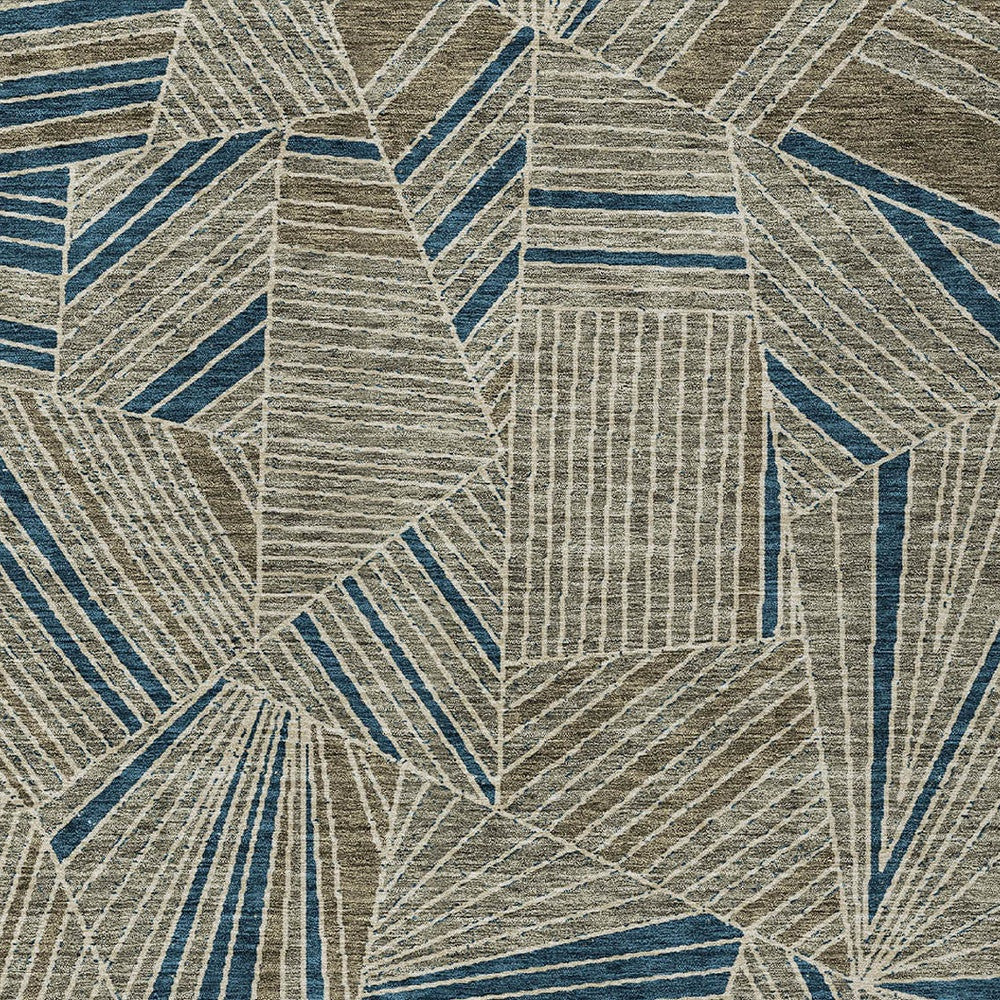 Tabselect Home Line 5' X 8' Taupe Blue And Beige Geometric Washable Indoor Outdoor Area Rug