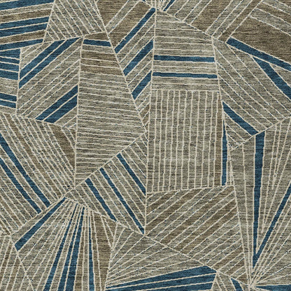 Tabselect Home Line 5' X 8' Taupe Blue And Beige Geometric Washable Indoor Outdoor Area Rug