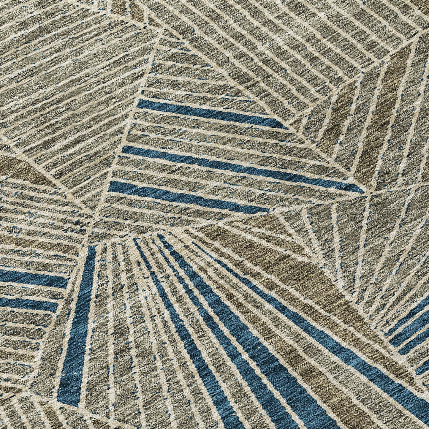 Tabselect Home Line 5' X 8' Taupe Blue And Beige Geometric Washable Indoor Outdoor Area Rug