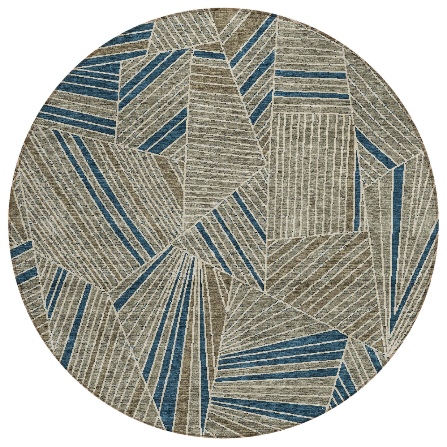 Tabselect Home Line 8' Taupe Blue And Beige Round Geometric Washable Indoor Outdoor Area Rug