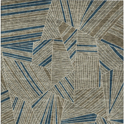 Tabselect Home Line 8' X 10' Taupe Blue And Beige Geometric Washable Indoor Outdoor Area Rug