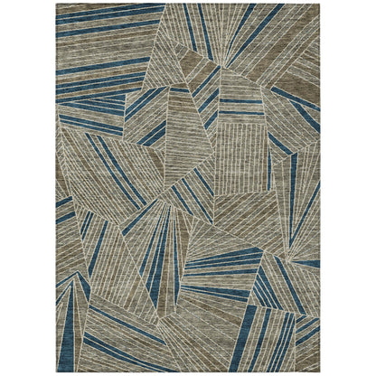Tabselect Home Line 8' X 10' Taupe Blue And Beige Geometric Washable Indoor Outdoor Area Rug