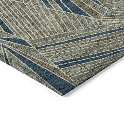 Tabselect Home Line 8' X 10' Taupe Blue And Beige Geometric Washable Indoor Outdoor Area Rug