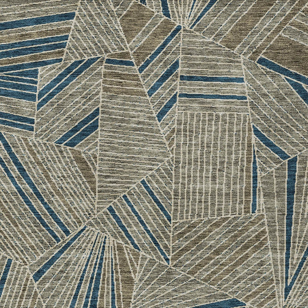 Tabselect Home Line 8' X 10' Taupe Blue And Beige Geometric Washable Indoor Outdoor Area Rug