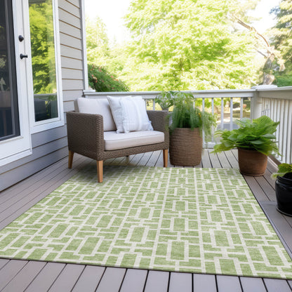 Tabselect Home Line 5' X 8' Artichoke Green And Ivory Geometric Washable Indoor Outdoor Area Rug