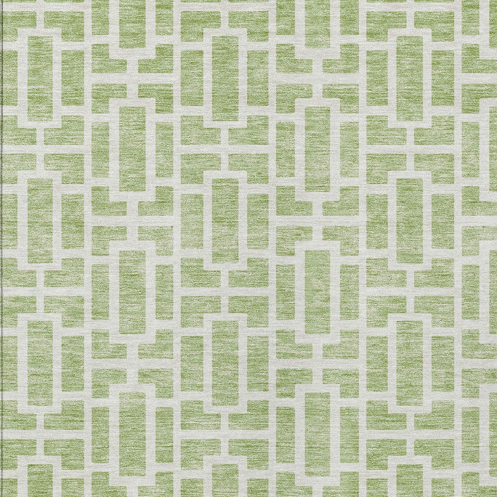 Tabselect Home Line 5' X 8' Artichoke Green And Ivory Geometric Washable Indoor Outdoor Area Rug