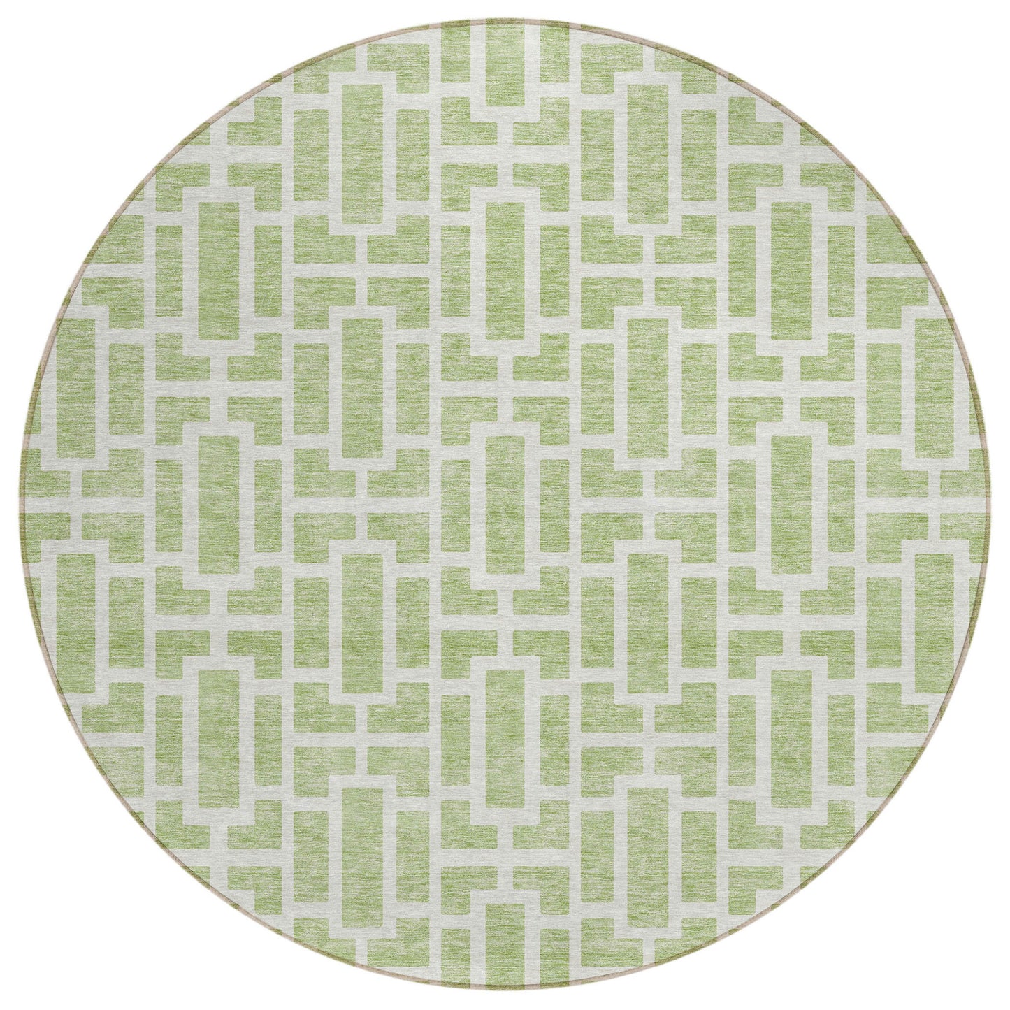 Tabselect Home Line 8' Artichoke Green And Ivory Round Geometric Washable Indoor Outdoor Area Rug