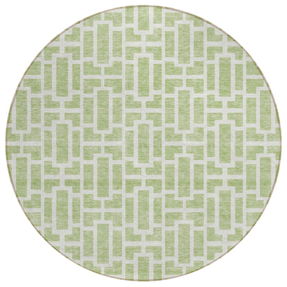 Tabselect Home Line 8' Artichoke Green And Ivory Round Geometric Washable Indoor Outdoor Area Rug