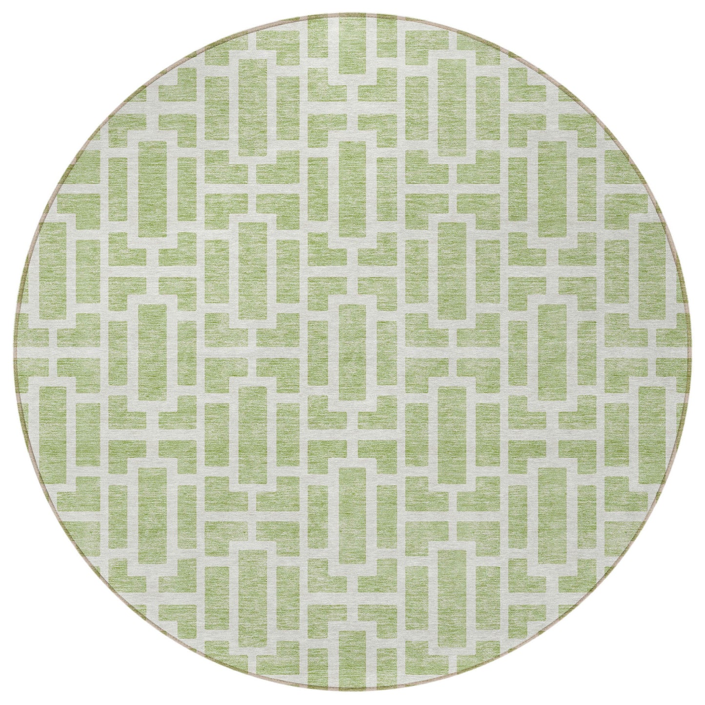 Tabselect Home Line 8' Artichoke Green And Ivory Round Geometric Washable Indoor Outdoor Area Rug