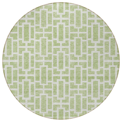 Tabselect Home Line 8' Artichoke Green And Ivory Round Geometric Washable Indoor Outdoor Area Rug
